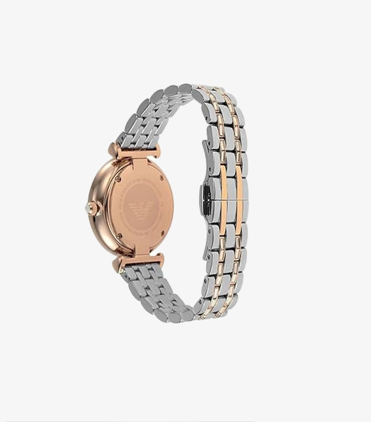 EMPORIO ARMANI GIANNI T-BAR TWO-TONE STAINLESS STEEL SILVER DIAL QUARTZ WATCH  - AR11293