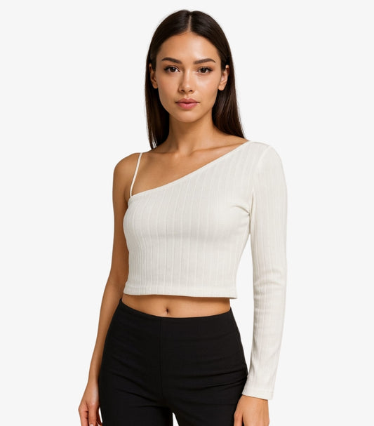 SHEIN ONE SHOULDER RIBBED CROP TOP