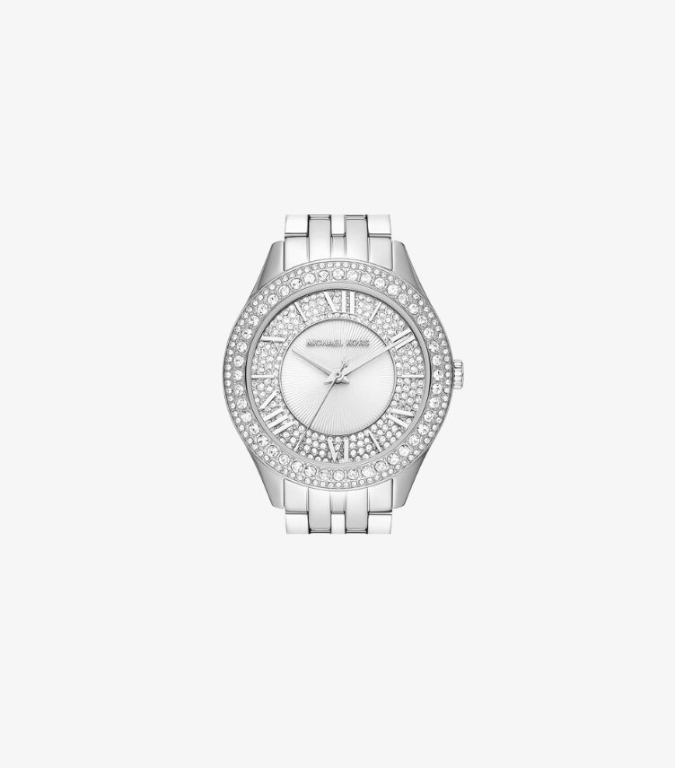 MICHAEL KORS HARLOWE PAVÉ SILVER-TONE WATCH - MK4708