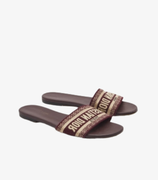 CHRISTIAN DIOR LEATHER AND CANVAS DWAY FLAT SLIDES