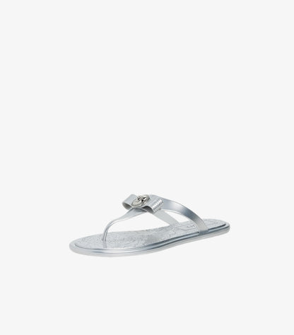 Versace metallic silver slide sandals side view