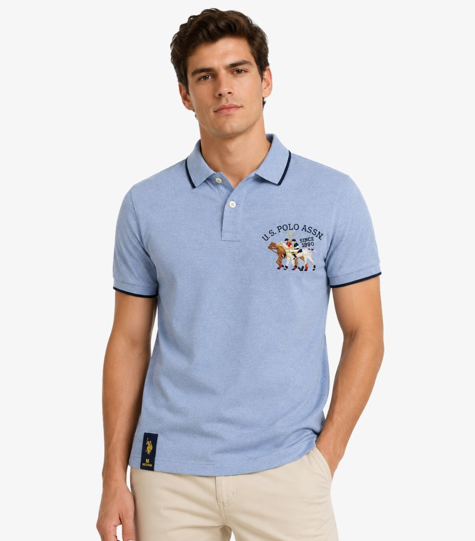 U.S. Polo Assn. men's light blue pique polo shirt front view