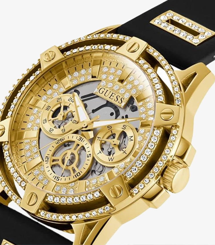 GUESS MENS BLACK GOLD TONE MULTI-FUNCTION WATCH GW0537G2