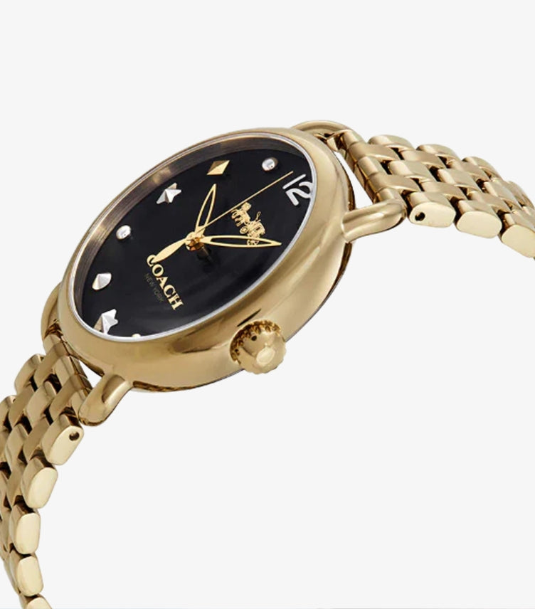 COACH DELANCEY GOLD STAINLESS STEEL BLACK DIAL QUARTZ WATCH  - 14502813
