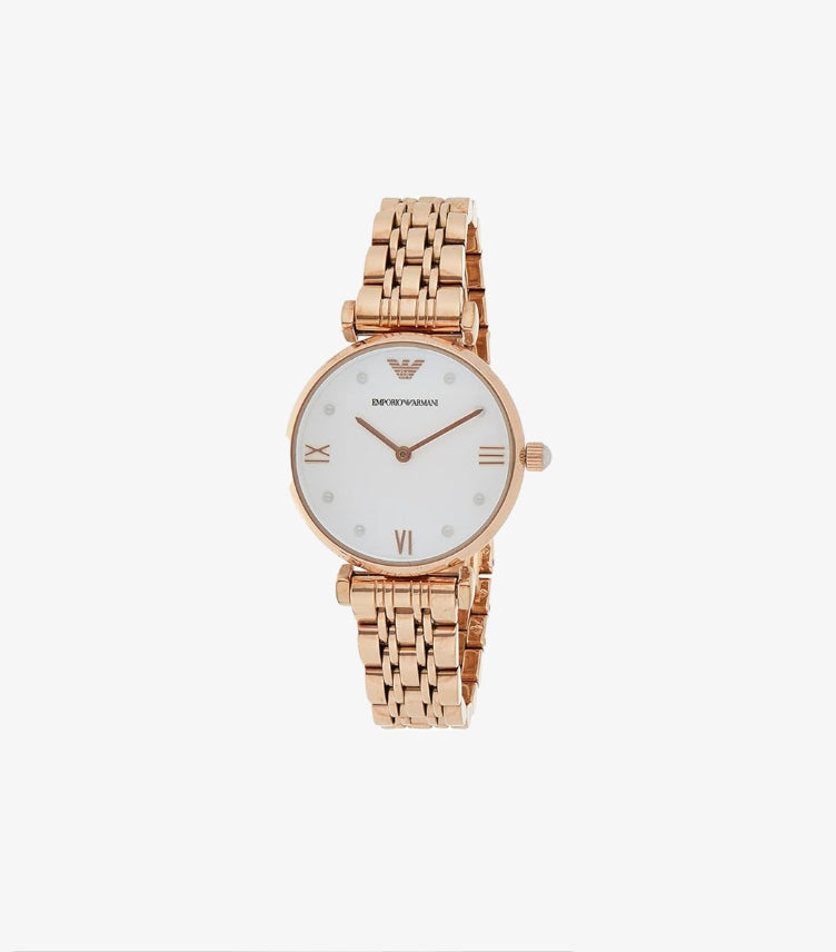 EMPORIO ARMANI GIANNI T-BAR ROSE GOLD STAINLESS STEEL WATCH - AR11267