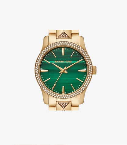MICHAEL KORS RUNWAY PAVÉ GOLD-TONE AND MALACHITE WATCH MK7390