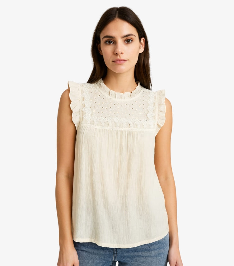 SHEIN LACE NECK PINTUCK SHELL TOP