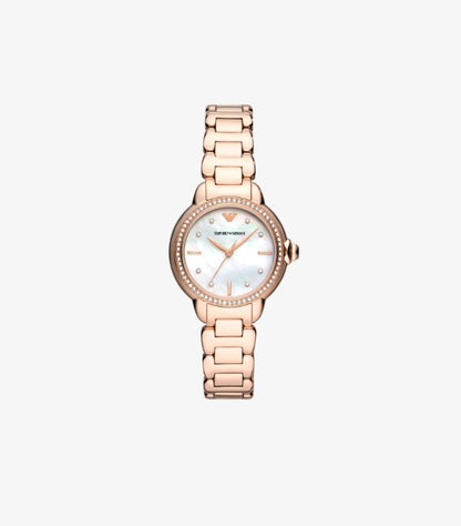 EMPORIO ARMANI THREE-HAND ROSE GOLD-TONE STAINLESS STEEL WATCH AR11523