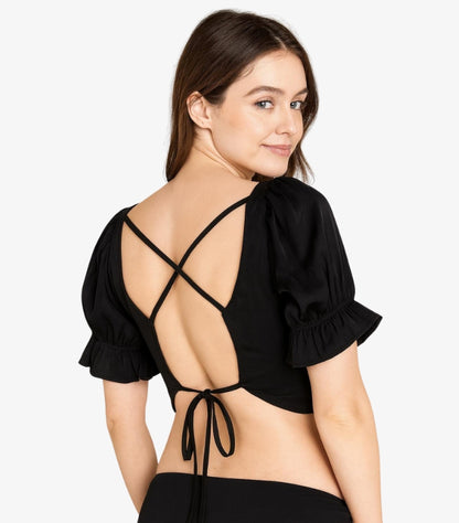 H&M BLACK SQUARE NECK PUFF SLEEVE CROP TOP