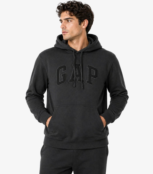 GAP MEN’S TONAL LOGO PULLOVER HOODIE – CHARCOAL GREY
