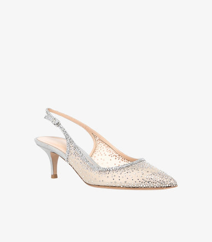 SEQWL RHINESTONE MESH SLINGBACK HEELS