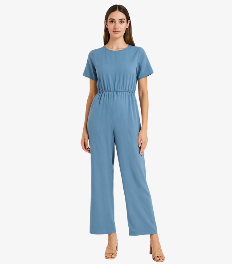 SHEIN PETITE SHORT SLEEVE WIDE LEG JUMPSUIT
