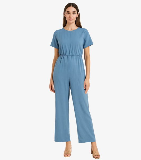 SHEIN PETITE SHORT SLEEVE WIDE LEG JUMPSUIT