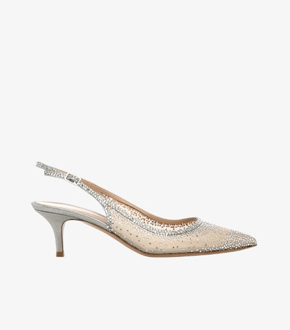 SEQWL RHINESTONE MESH SLINGBACK HEELS
