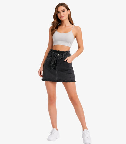ZARA BLACK PAPERBAG-WAIST MINI SKIRT