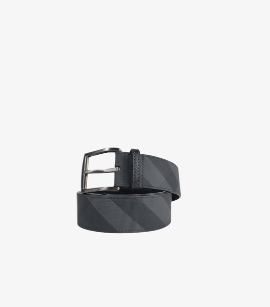 BURBERRY MEN’S CHARCOAL CHECK LEATHER BELT