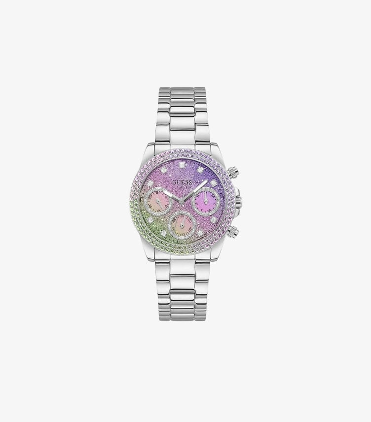 GUESS SOL SILVER STAINLESS STEEL MULTICOLOR DIAL QUARTZ WATCH  - GW0483L1