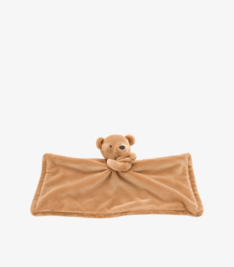 Carter's baby teddy bear plush lovey security blanket toy featuring a cuddly teddy bear head, small plush arms and soft rectangular comfort blanket.