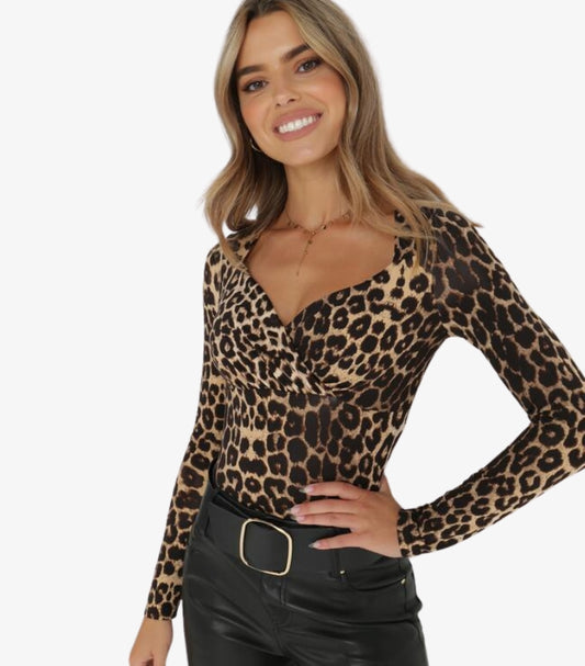 SHEIN BLACK AND BEIGE ANIMAL PRINT BLOUSE