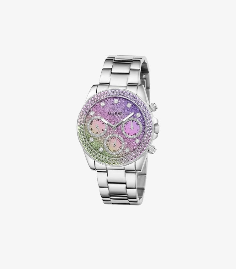 GUESS SOL SILVER STAINLESS STEEL MULTICOLOR DIAL QUARTZ WATCH  - GW0483L1