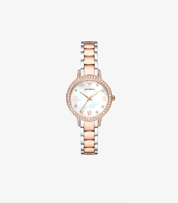 EMPORIO ARMANI THREE-HAND TWO-TONE STAINLESS STEEL WATCH