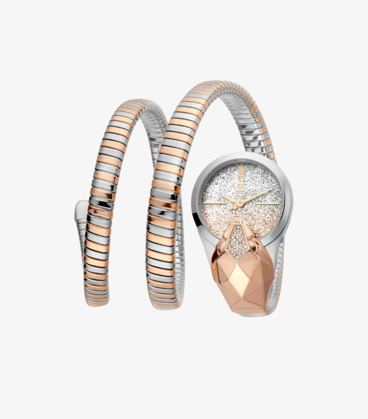 JUST CAVALLI SIGNATURE SNAKE QUARTZ SILVER DIAL WOMEN'S WATCH JC1L114MOO75