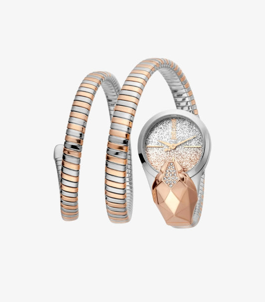 JUST CAVALLI SIGNATURE SNAKE QUARTZ SILVER DIAL WOMEN'S WATCH JC1L114MOO75