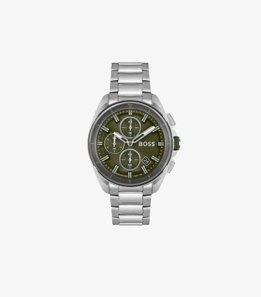 HUGO BOSS SILVER STAINLESS STEEL GREEN DIAL WATCH 1513951