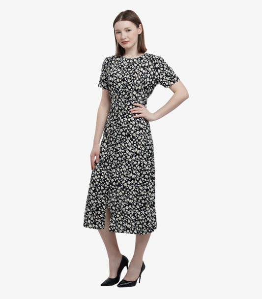 SHEIN FLORAL SHORT SLEEVE MIDI DRESS