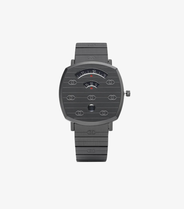 GUCCI GRIP QUARTZ GREY DIAL GREY STEEL STRAP WATCH FOR MEN - YA157429