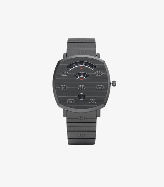 GUCCI GRIP QUARTZ GREY DIAL GREY STEEL STRAP WATCH FOR MEN - YA157429