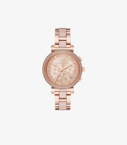 MICHAEL KORS SOFIE PAVE ROSE GOLD-TONE AND ACETATE WATCH MK6560