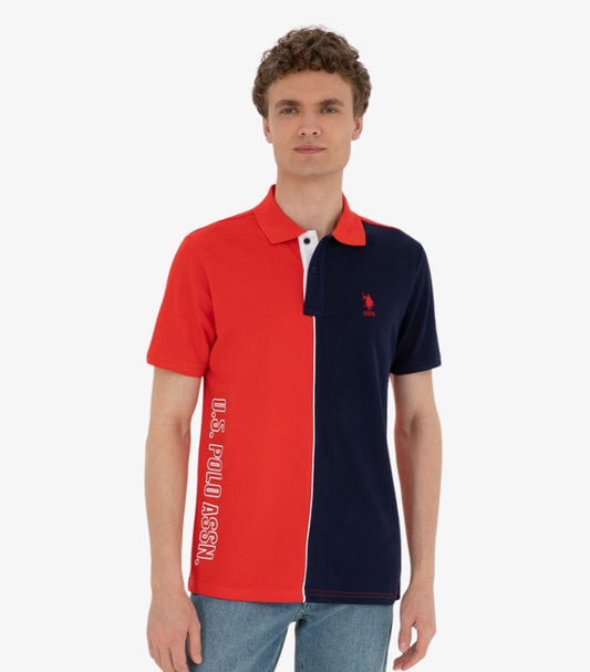 U.S. POLO ASSN. RED AND NAVY COLOR-BLOCK POLO SHIRT
