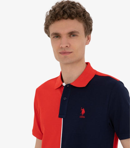 U.S. POLO ASSN. RED AND NAVY COLOR-BLOCK POLO SHIRT