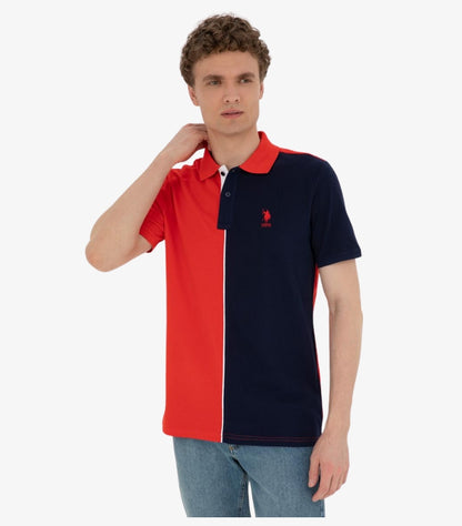 U.S. POLO ASSN. RED AND NAVY COLOR-BLOCK POLO SHIRT