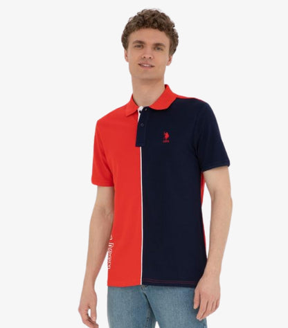 U.S. POLO ASSN. RED AND NAVY COLOR-BLOCK POLO SHIRT