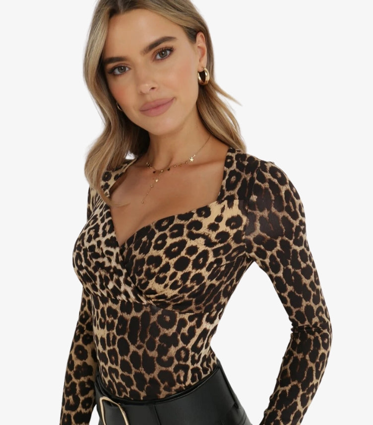SHEIN BLACK AND BEIGE ANIMAL PRINT BLOUSE