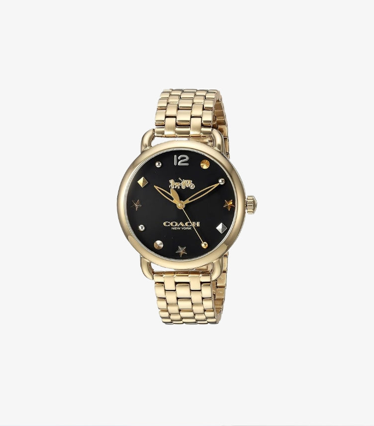 COACH DELANCEY GOLD STAINLESS STEEL BLACK DIAL QUARTZ WATCH  - 14502813