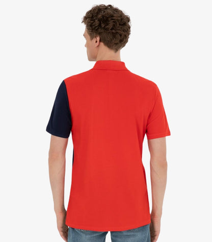 U.S. POLO ASSN. RED AND NAVY COLOR-BLOCK POLO SHIRT
