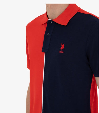 U.S. POLO ASSN. RED AND NAVY COLOR-BLOCK POLO SHIRT