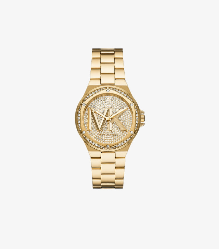 MICHAEL KORS LENNOX PAVE LOGO GOLD-TONE LOGO WATCH MK7229