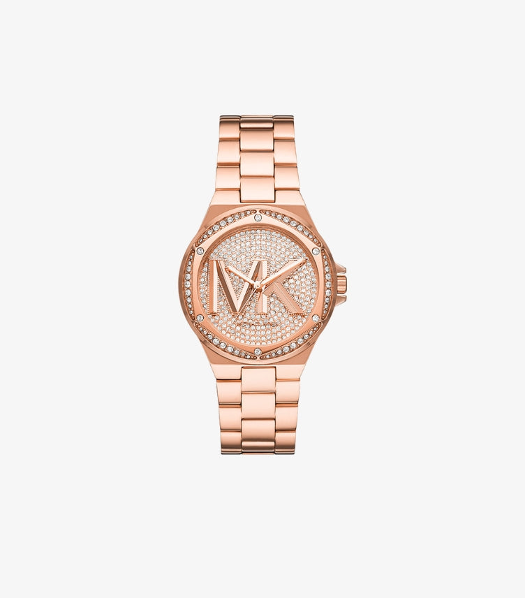 MICHAEL KORS LENNOX PAVE LOGO ROSE GOLD-TONE WATCH MK7230