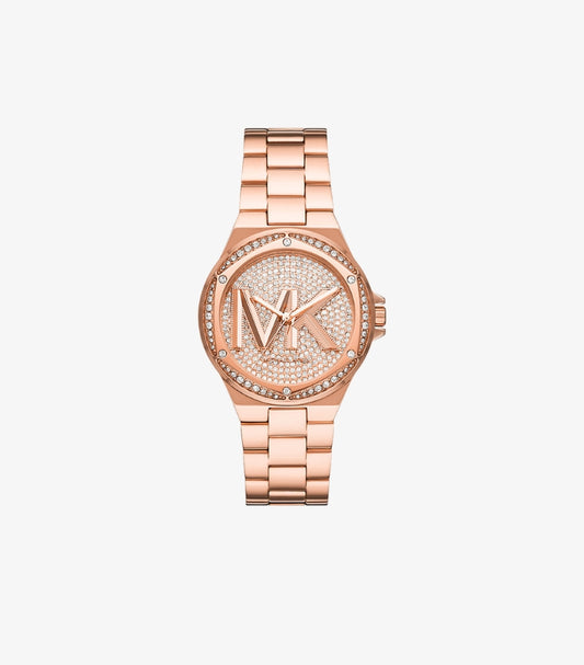 MICHAEL KORS LENNOX PAVE LOGO ROSE GOLD-TONE WATCH MK7230
