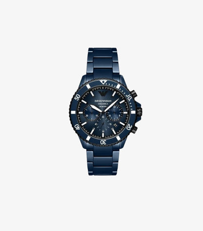EMPORIO ARMANI DIVER BLUE CERAMIC STRAP BLUE DIAL CHRONOGRAPH QUARTZ WATCH - AR70009