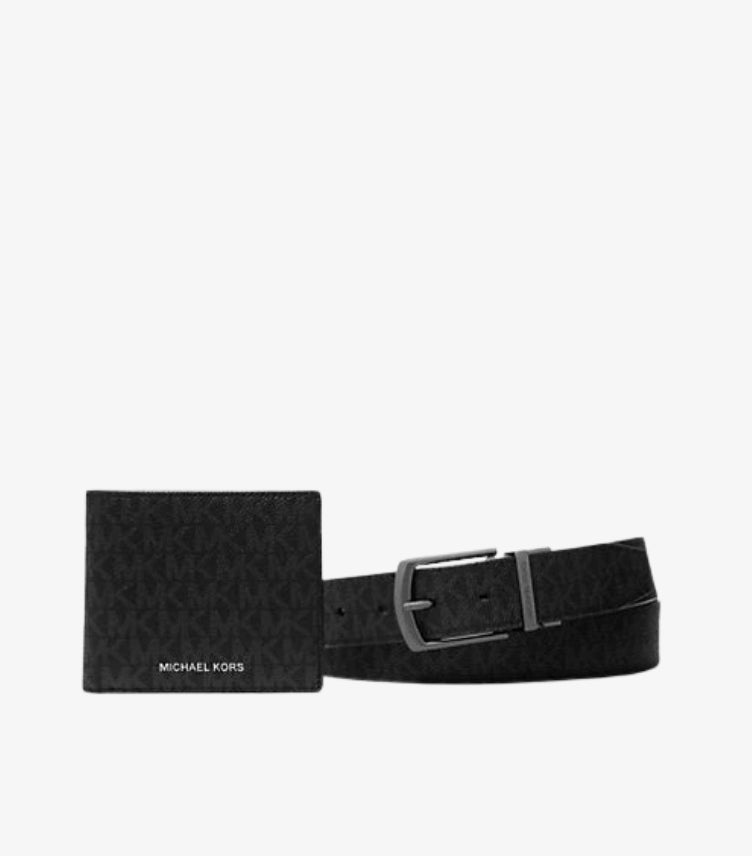 MICHAEL KORS MK SIGNATURE LOGO BILLFOLD WALLET AND BELT GIFT SET