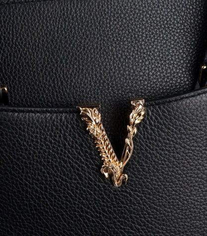 VERSACE LARGE GRAINED CALFSKIN VIRTUS TOP HANDLE SATCHEL