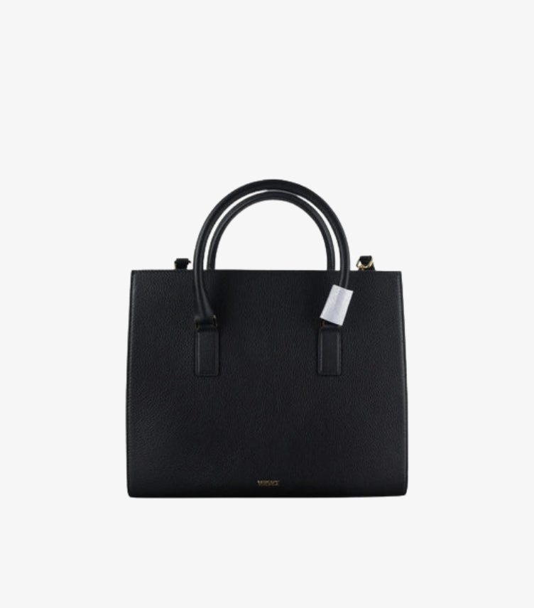 VERSACE LARGE GRAINED CALFSKIN VIRTUS TOP HANDLE SATCHEL