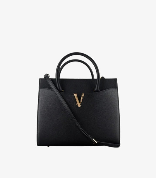 VERSACE LARGE GRAINED CALFSKIN VIRTUS TOP HANDLE SATCHEL