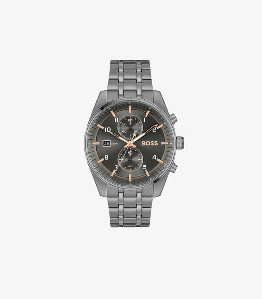 HUGO BOSS GUNMETAL STAINLESS STEEL CHRONOGRAPH WATCH 1514153