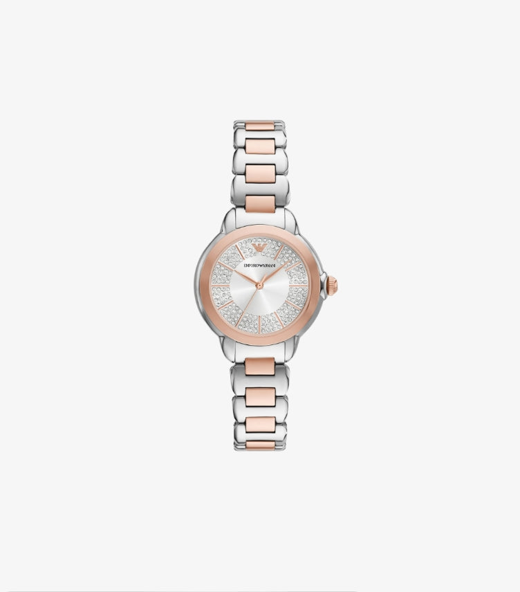 EMPORIO ARMANI THREE-HAND TWO-TONE STAINLESS STEEL WATCH - AR11643